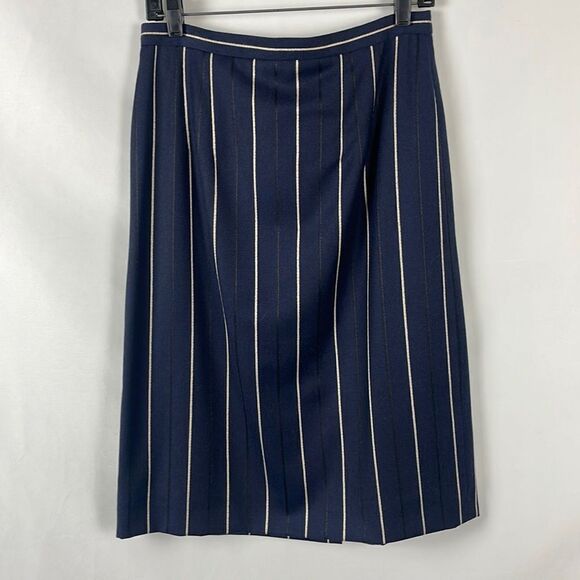 Oscar De La Renta Navy Striped Pencil Skirt